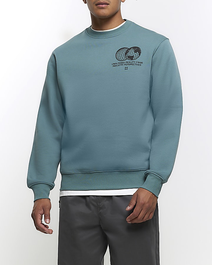 Blue regular fit graphic sweatshirt | River Island