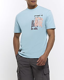 Blue regular fit graphic t-shirt