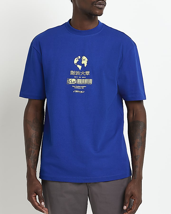 Blue Regular fit Japanese graphic T-shirt
