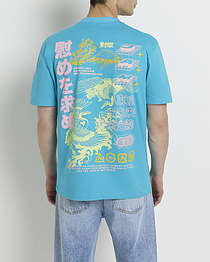 Blue Regular fit Japanese graphic t-shirt
