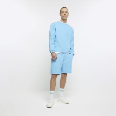 Blue regular fit jersey shorts | River Island