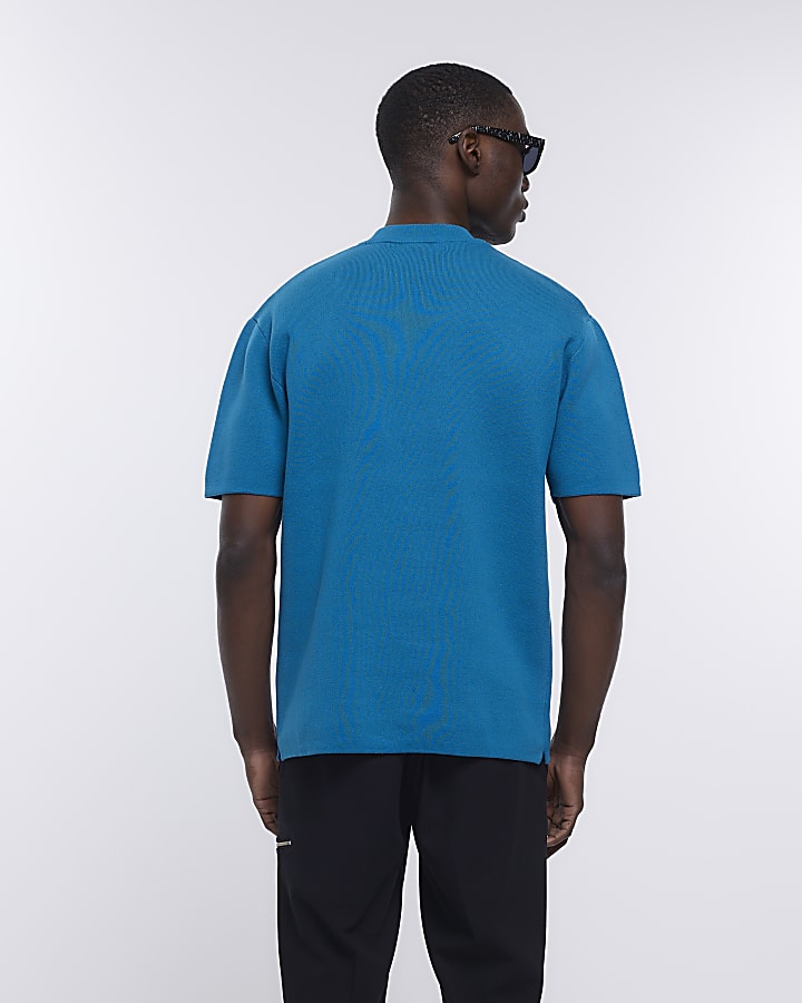 Blue regular fit knitted t-shirt