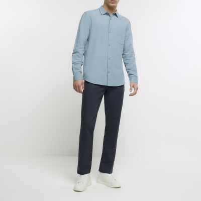 Blue regular fit linen blend smart shirt