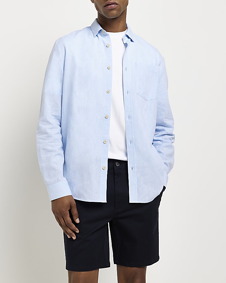 Blue Regular fit Linen mix shirt