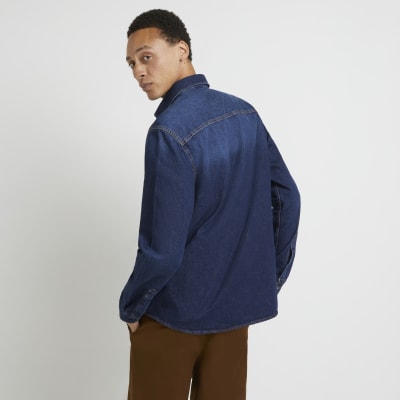 Blue regular fit long sleeve denim shirt