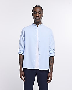 Blue regular fit lyocell grandad shirt