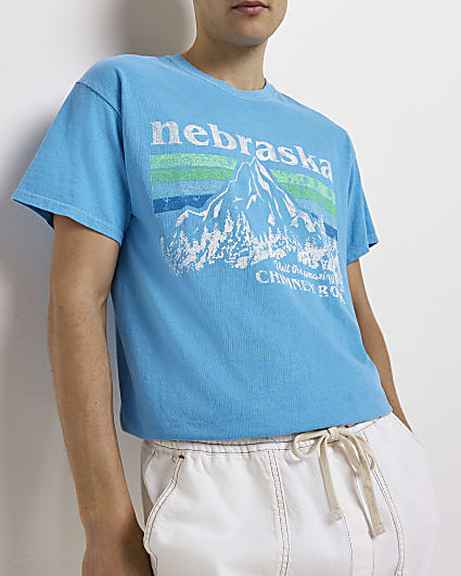 Blue Regular fit Nebraska graphic t-shirt