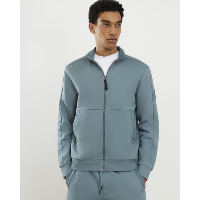 Blue Regular Fit Nylon Funnel Sweatshirt
