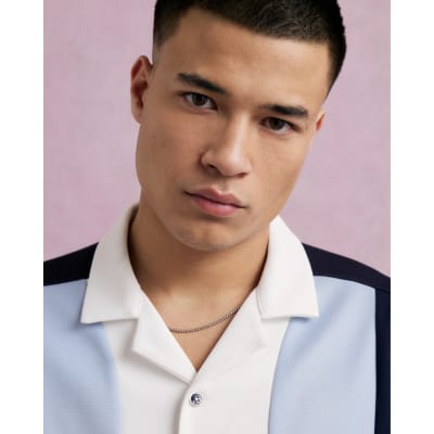 Blue Regular Fit Pique Panel Revere Shirt