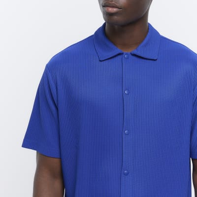 Blue regular fit plisse polo shirt