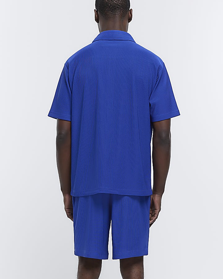 Blue regular fit plisse polo shirt