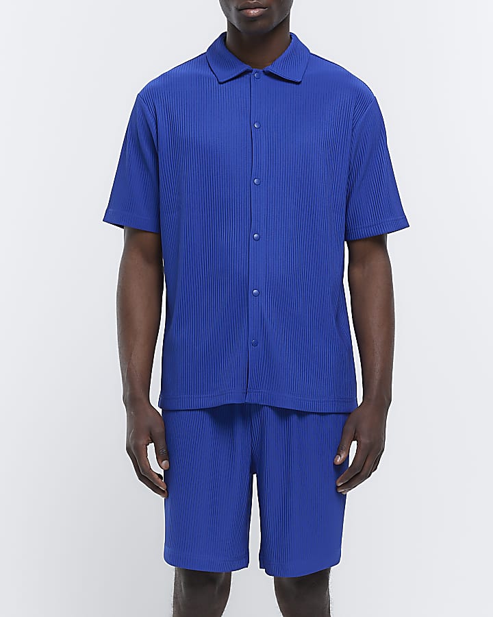 Blue regular fit plisse polo shirt