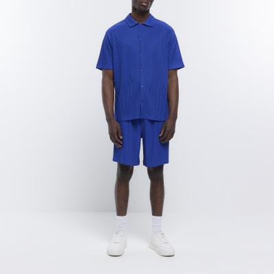 Blue regular fit plisse polo shirt