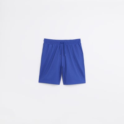 Blue regular fit plisse shorts