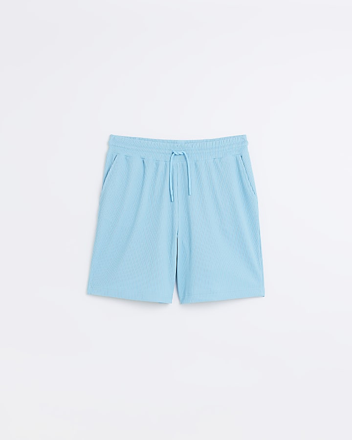 Blue regular fit plisse shorts