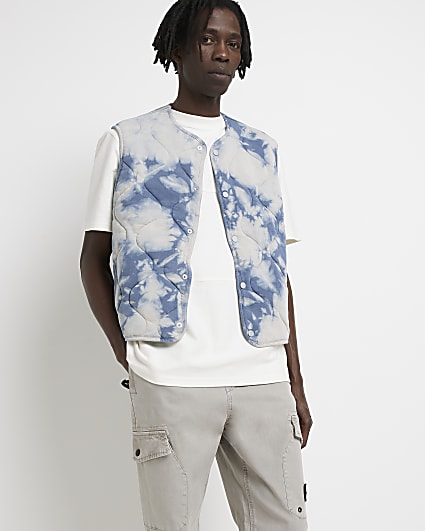 Blue Regular fit Quilted Tie Dye Gilet