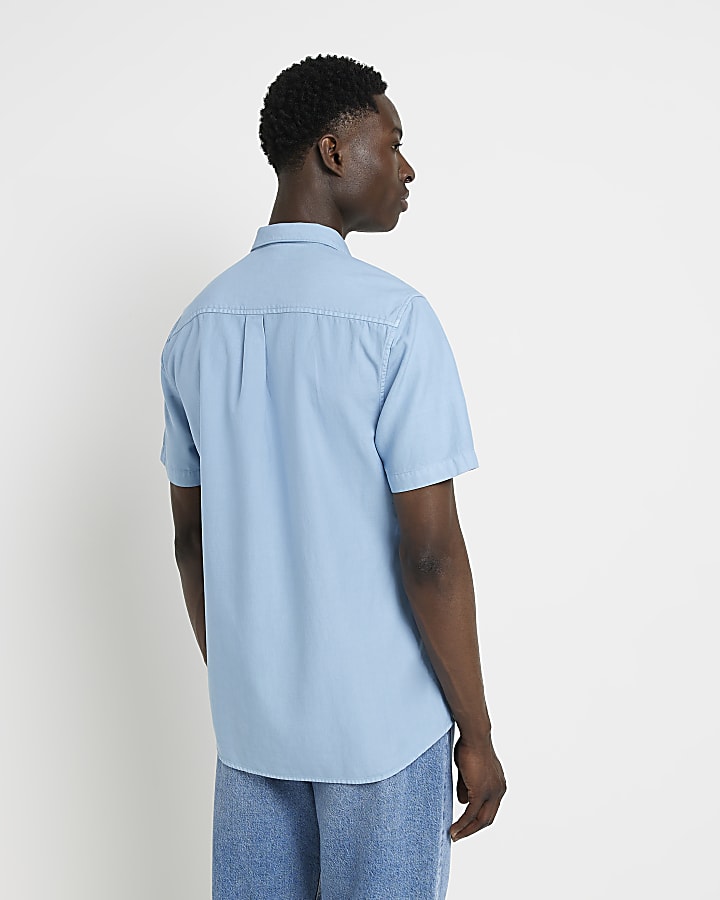 Blue Regular fit short sleeve Lyocell shirt