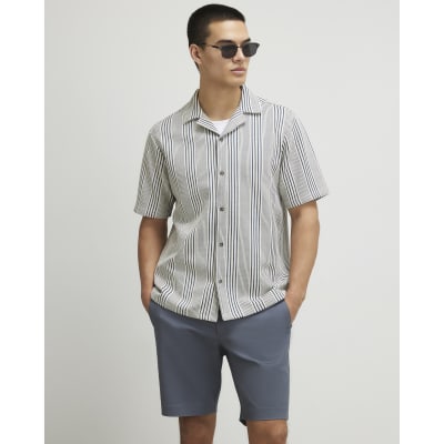 Blue Regular Fit Short Sleeve Stripe Shirt