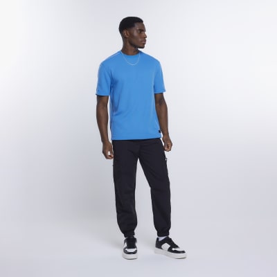 Blue regular fit stitch detail t-shirt