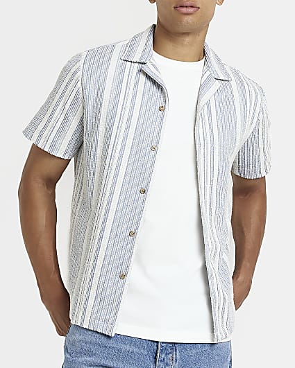 Blue Regular fit Stripe Knitted Revere Shirt