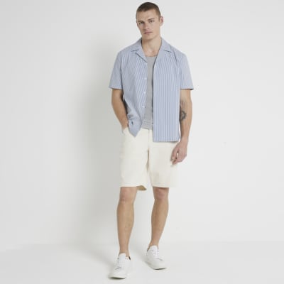 Blue regular fit stripe seersucker shirt | River Island