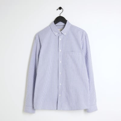 Blue regular fit striped oxford shirt | River Island