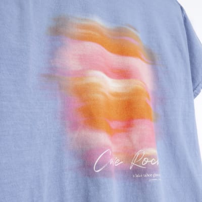 Blue regular fit sunrise print t-shirt