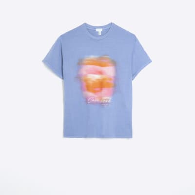 Blue regular fit sunrise print t-shirt | River Island