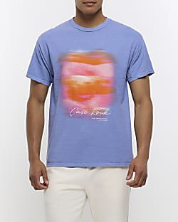 Blue regular fit sunrise print t-shirt
