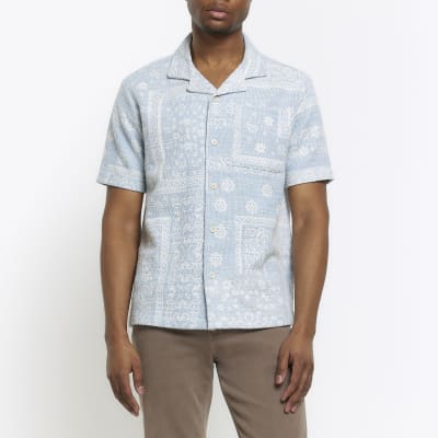 Blue regular fit textured paisley shirt | River Island