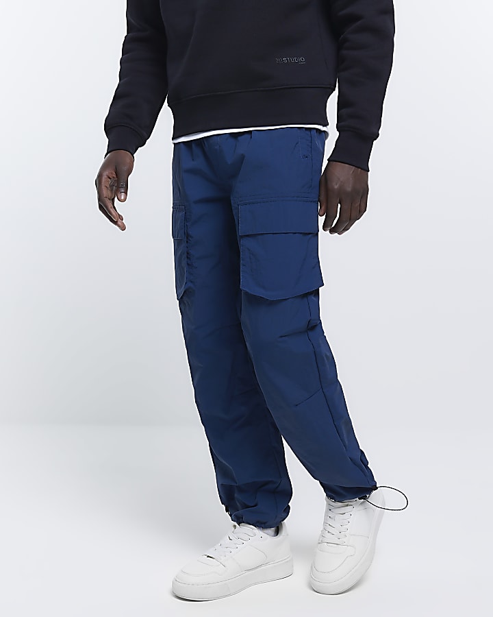 Blue regular fit utility cargo trousers