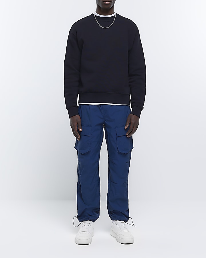 Blue regular fit utility cargo trousers
