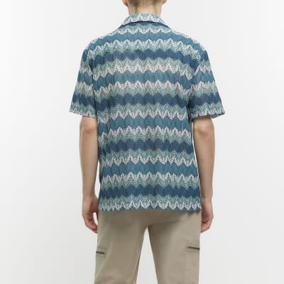 Blue regular fit zig zag revere shirt River Island