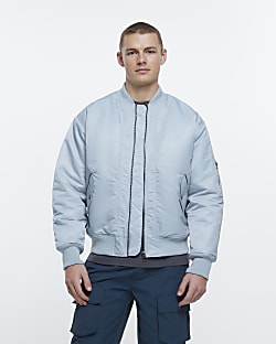 Blue regular fit zip up MA1 bomber jacket