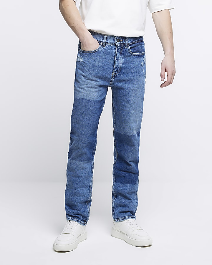 Blue Relaxed fit patchwork jeans