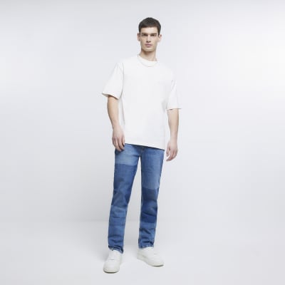 Blue Relaxed loose fit patchwork jeans River Island