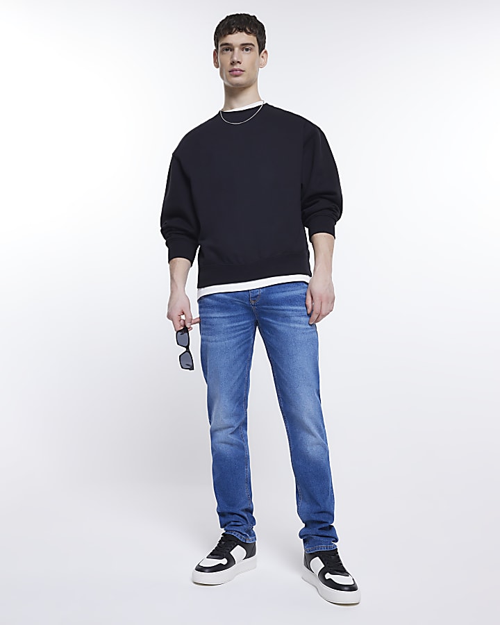 Blue relaxed slim fit faded jeans