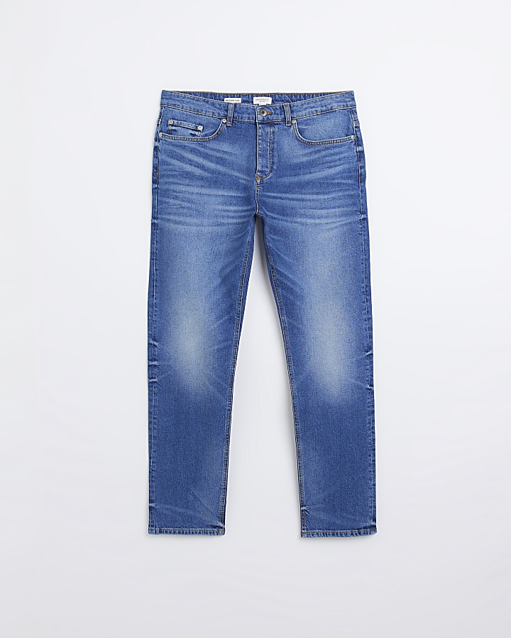 Blue relaxed slim fit faded jeans