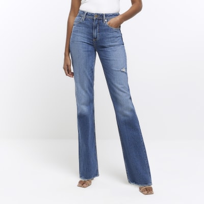 Blue relaxed straight jeans | River Island