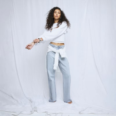 Blue Relaxed Straight Leg Jeans