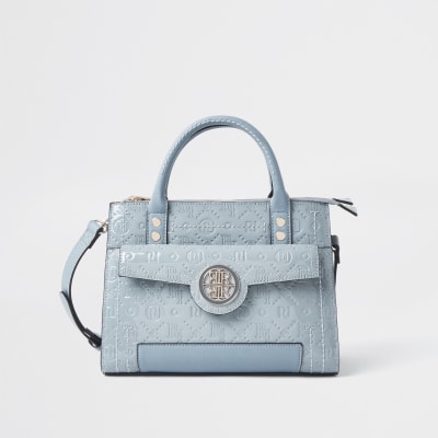 Blue RI embossed tote bag | River Island