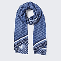 Blue RI monogram border scarf