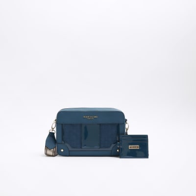 River Island Ri Monogram Boxy Cross Body Bag in Blue