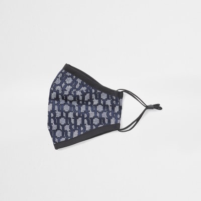 Blue RI monogram denim face covering