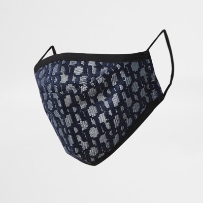 Blue RI monogram denim face covering