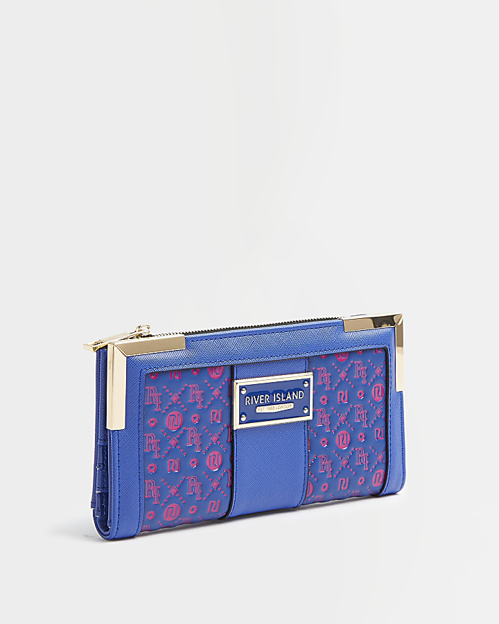Blue RI monogram embossed purse
