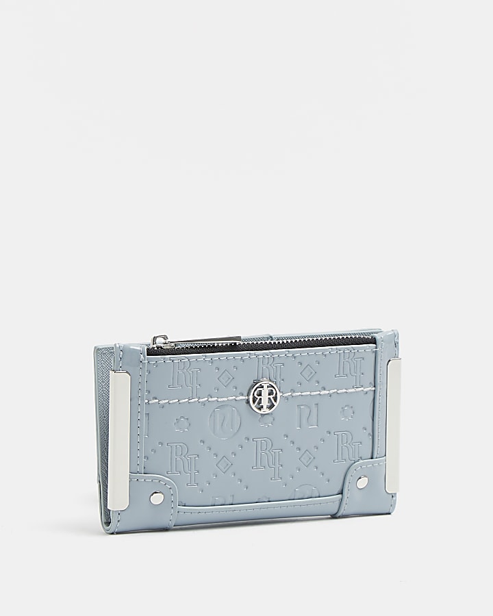 Blue RI monogram embossed purse
