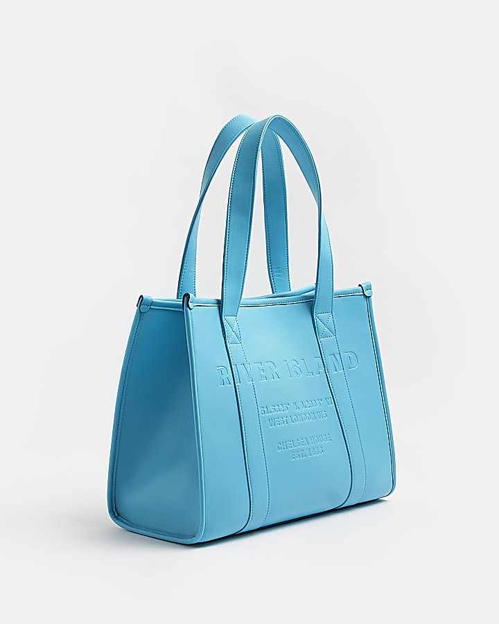 Blue RI monogram embossed shopper bag