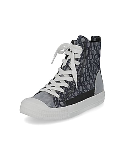 360 degree animation of product Blue RI monogram high top trainers frame-0