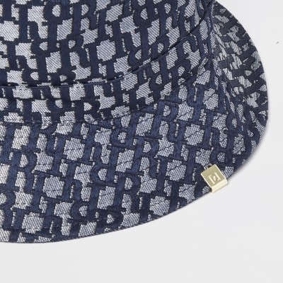 Blue 'RI' monogram jacquard bucket hat
